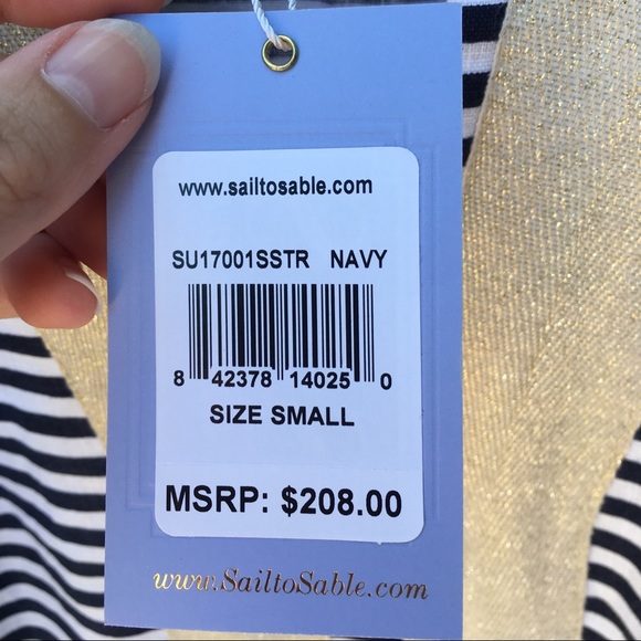 Sail To Sable Gold Navy White Linen Tunic Dress - Picture 3 of 6